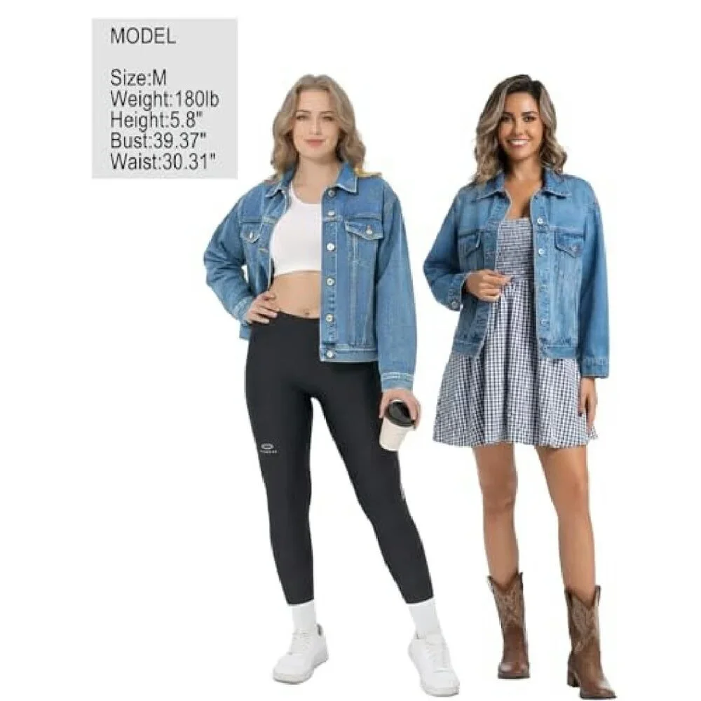 Women's Denim Jacket Loose Relaxed Fit Trucker Jean Jacket with Pockets